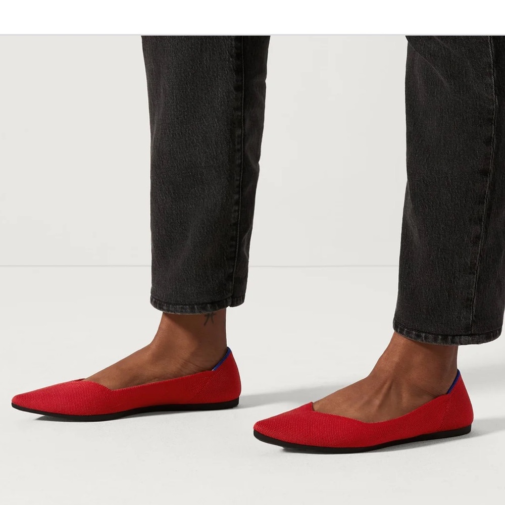 Rothy's Vibrant Red Flats with Blue Trim